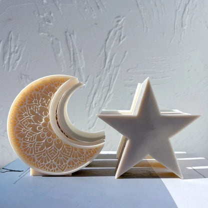 Mandala Crescent Moon and Star Candle Mould