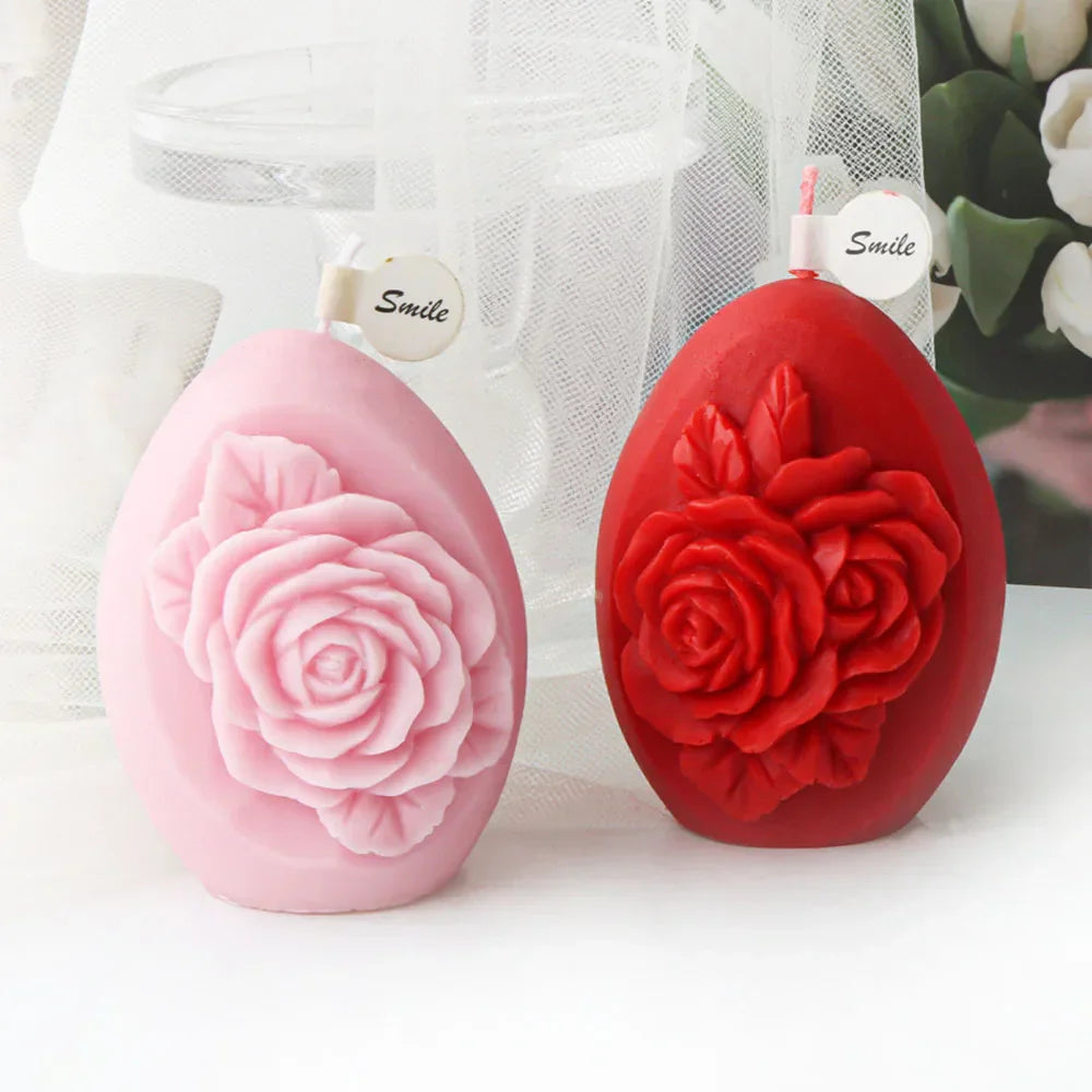Rose Flower Pattern Egg Shape Candle Silicone Mould