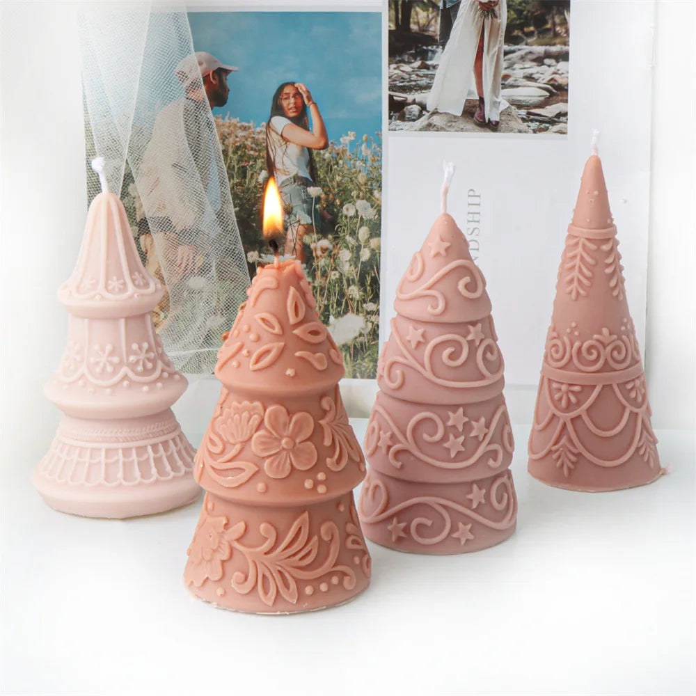 Star Flower Relief Pattern Cone-shaped Christmas Tree Candle Mould