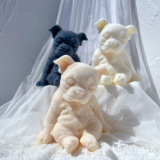 Sitting Sleeping Boston Terrier Puppy Candle Mould