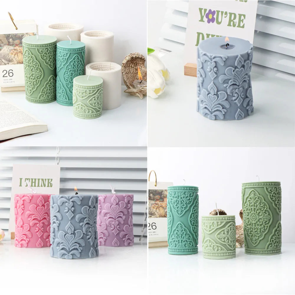 Vintage Embossed Column Cylinder Candle Moulds