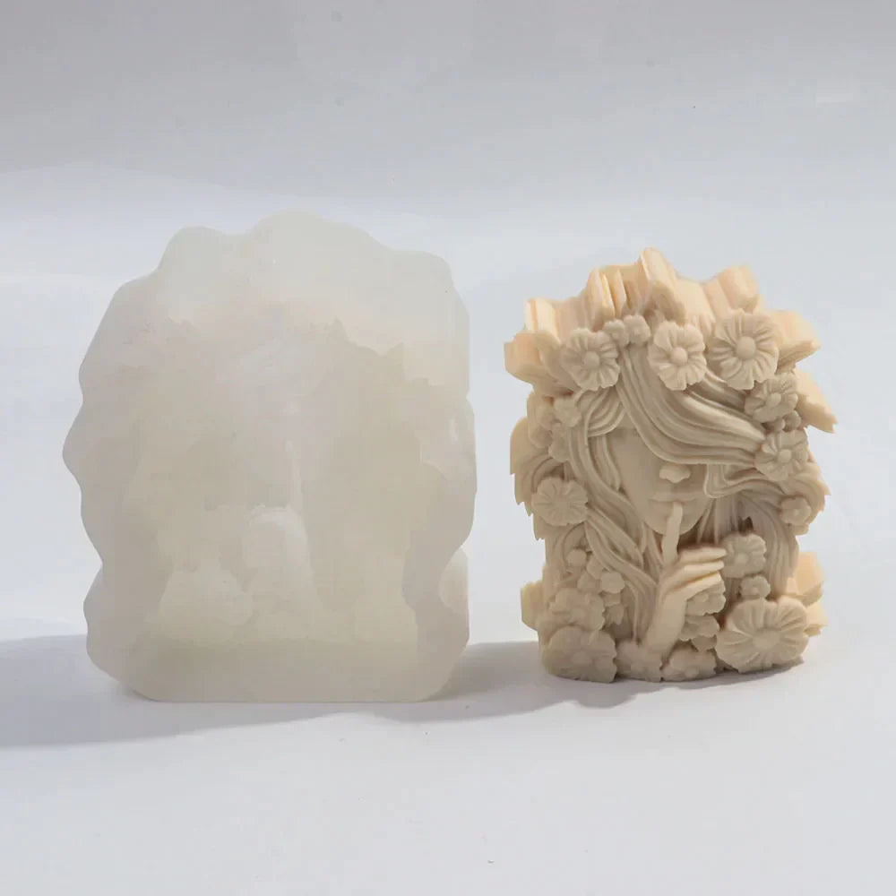 Floral Hair Silent Goddess Candle Silicone Mould