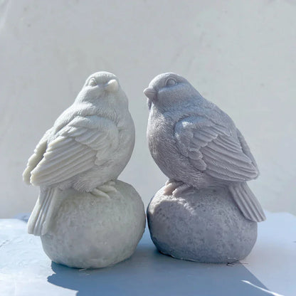 Sitting On Stone Bird Silicone Candle Mould