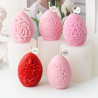 Rose Flower Pattern Egg Shape Candle Silicone Mould