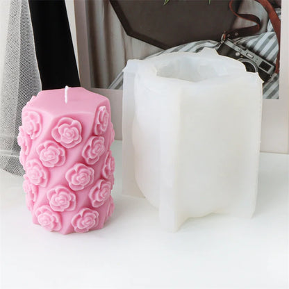 3D Relief Bees Cylindrical Floral Pillar Candle Silicone Mould