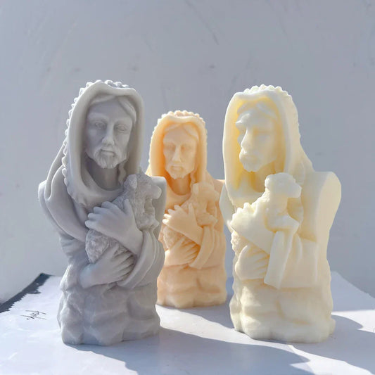 Jesus Christ Holding Lamb Statue Unique Silicone Candle Mould
