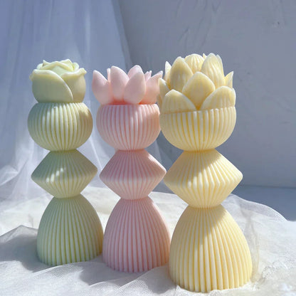 Lotus Flower Ribbed Pillar Candle Mould