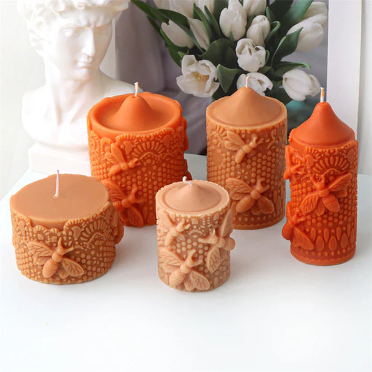 Embossed Bee Pillar Candle Silicone Mould