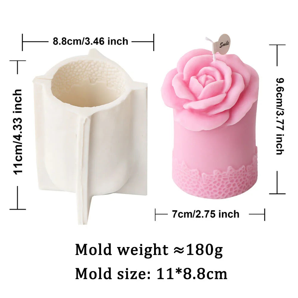 Lace Peony Square Pillar and Rose Cylindrical Silicone Candle Mould