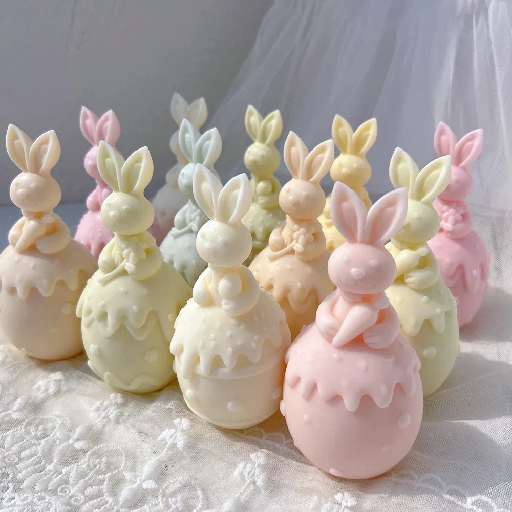 Three Designs Easter Egg Rabbit Silicone Candle Moulds