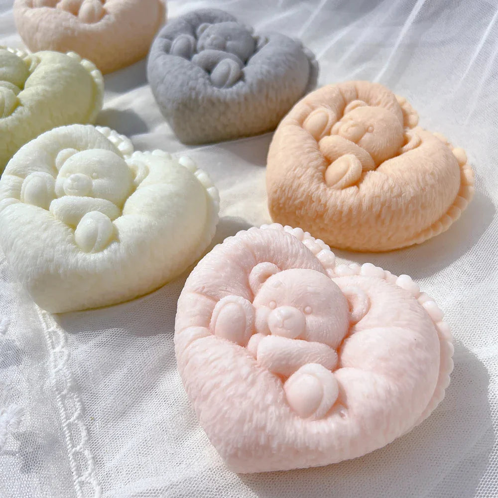 Sleeping Bear in Heart Shape Candle Mould