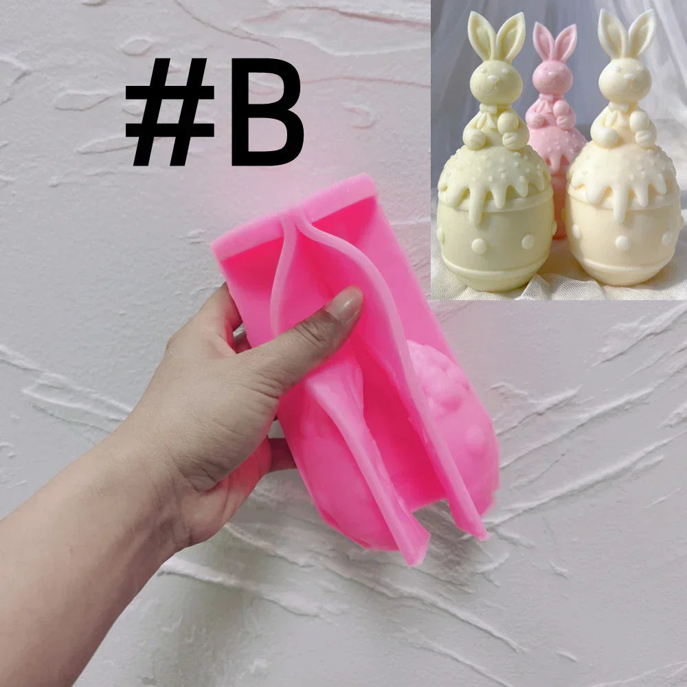 Three Designs Easter Egg Rabbit Silicone Candle Moulds
