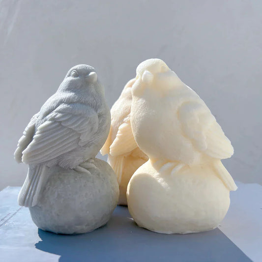 Sitting On Stone Bird Silicone Candle Mould