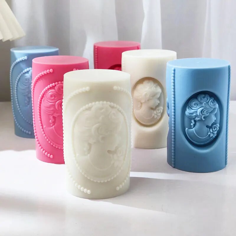 Girl portrait column candle Mould