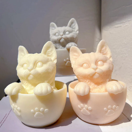 Cute Cup Cat Candle Mould Silicone