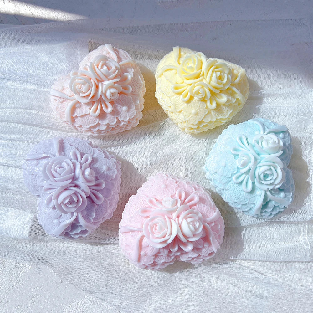 Rose Flower Lace Heart Candle Mould Valentine's Day Gift