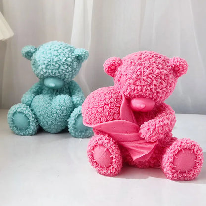 Bear with Bookeh and Heart Silicone Candle Mould