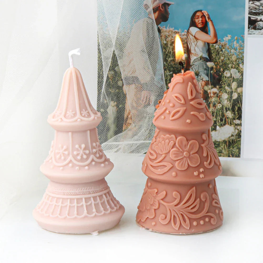 Star Flower Relief Pattern Cone-shaped Christmas Tree Candle Mould