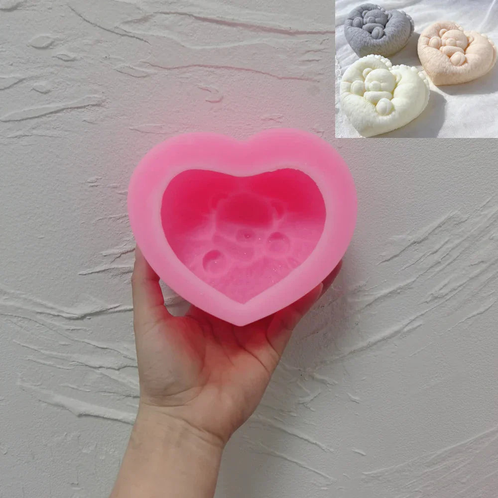 Sleeping Bear in Heart Shape Candle Mould