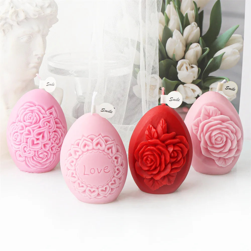 Rose Flower Pattern Egg Shape Candle Silicone Mould