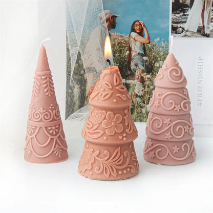 Star Flower Relief Pattern Cone-shaped Christmas Tree Candle Mould