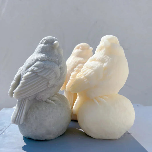 Sitting On Stone Bird Silicone Candle Mould