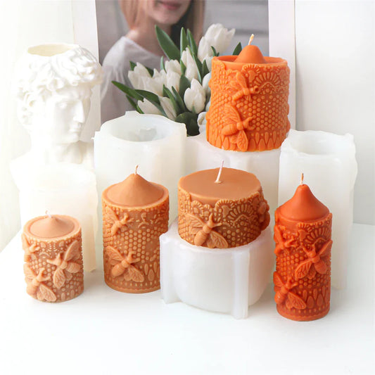 Embossed Bee Pillar Candle Silicone Mould