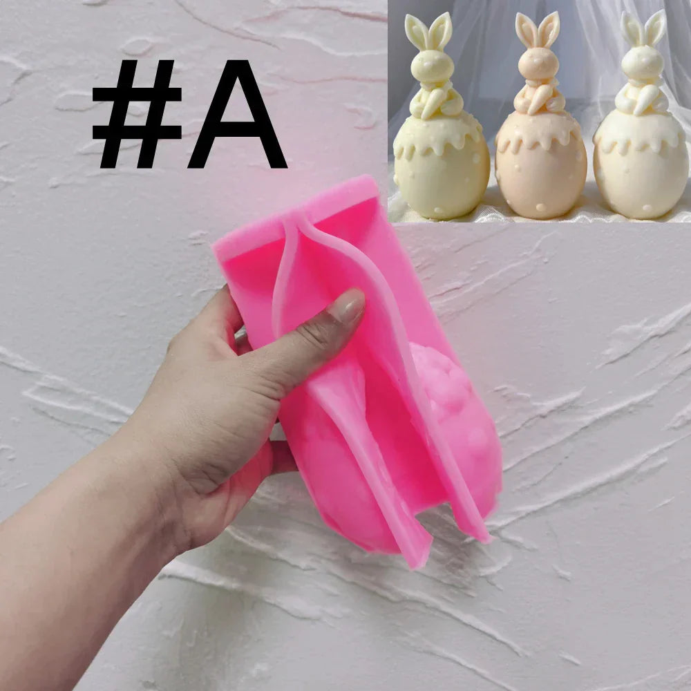 Three Designs Easter Egg Rabbit Silicone Candle Moulds