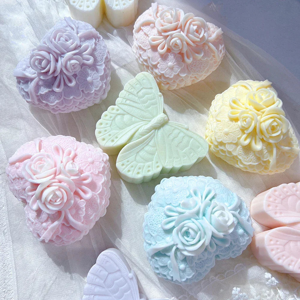 Rose Flower Lace Heart Candle Mould Valentine's Day Gift
