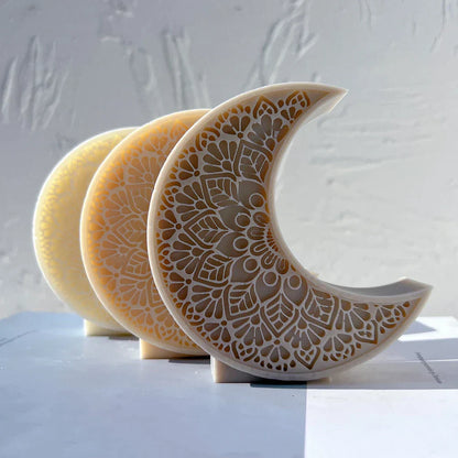 Mandala Crescent Moon and Star Candle Mould