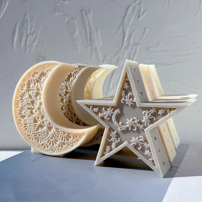Mandala Crescent Moon and Star Candle Mould
