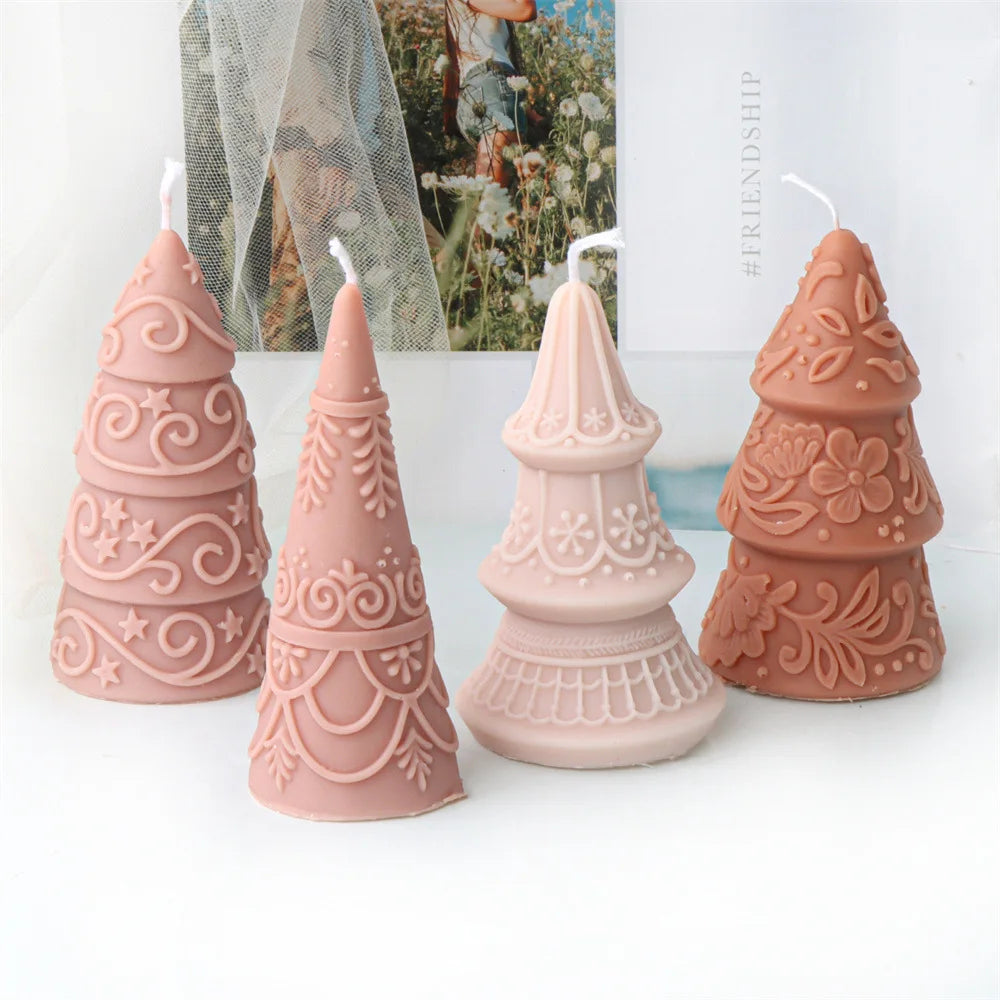 Star Flower Relief Pattern Cone-shaped Christmas Tree Candle Mould
