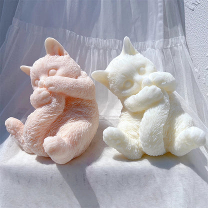 Cute Cat Playing with Tail Silicone Candle Mould