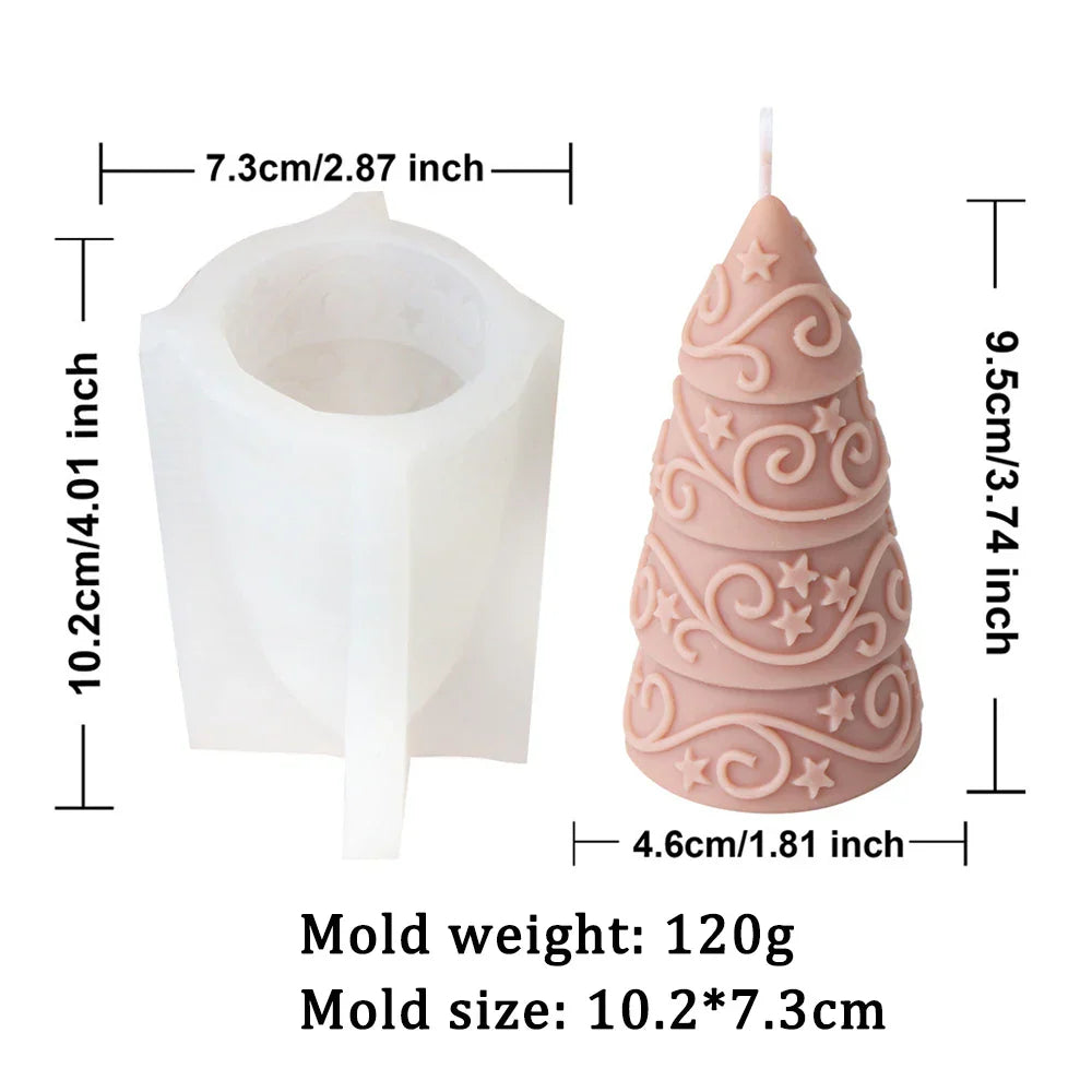 Star Flower Relief Pattern Cone-shaped Christmas Tree Candle Mould