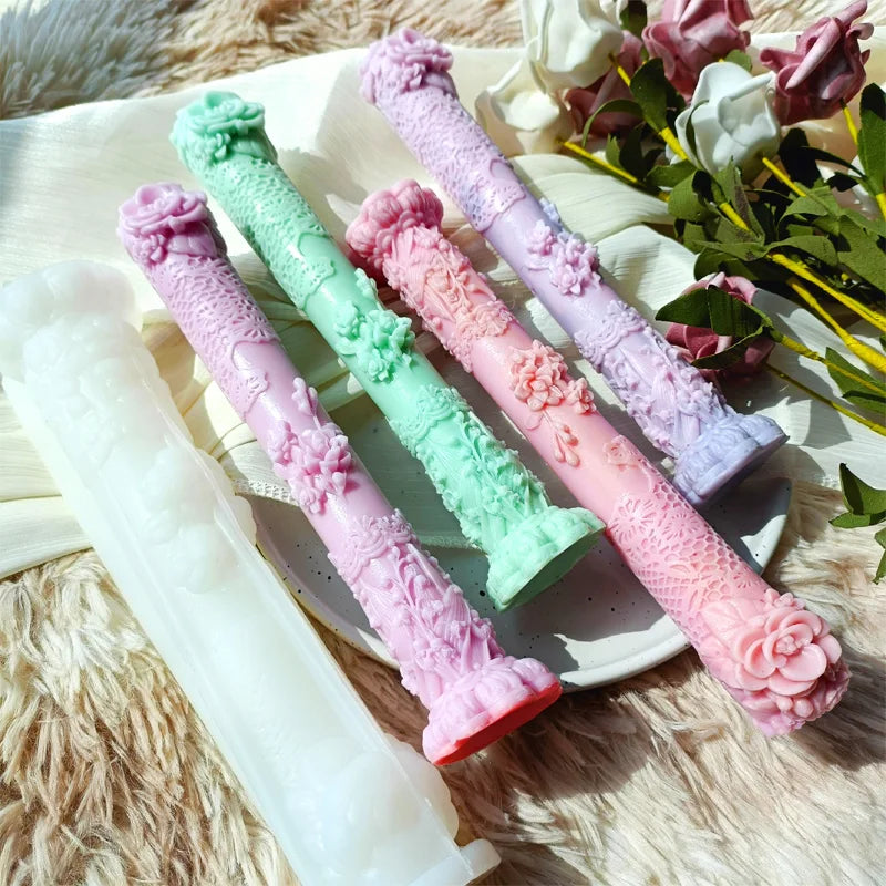 Flower Relief Long Pole Candle Silicone Mould