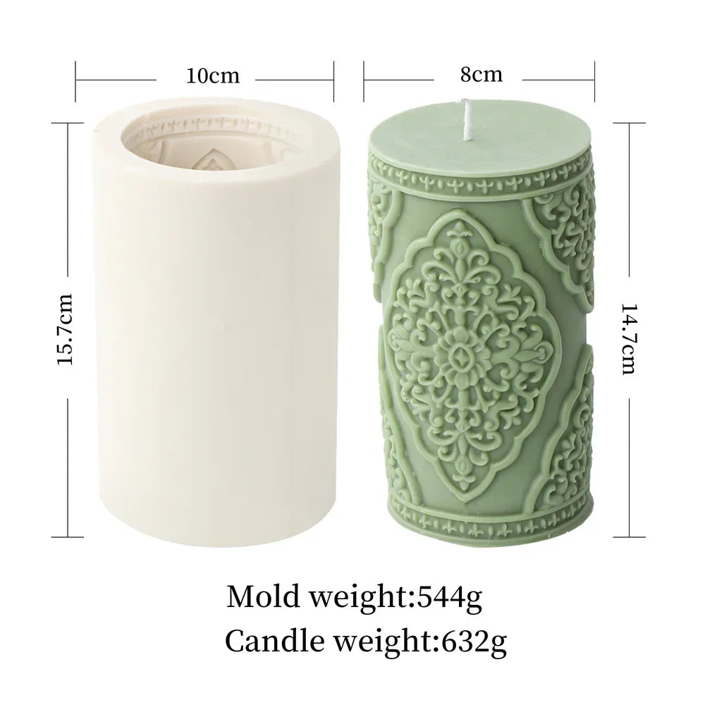 Vintage Embossed Column Cylinder Candle Moulds