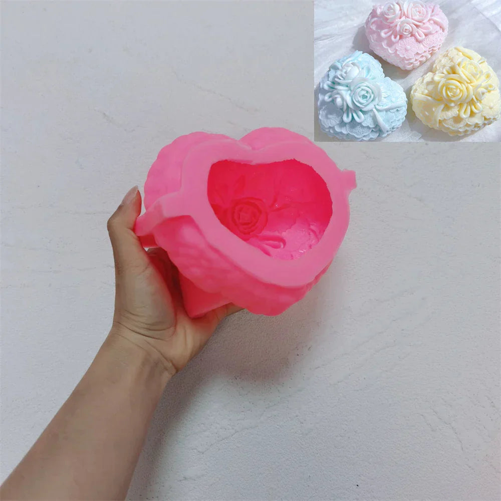 Rose Flower Lace Heart Candle Mould Valentine's Day Gift
