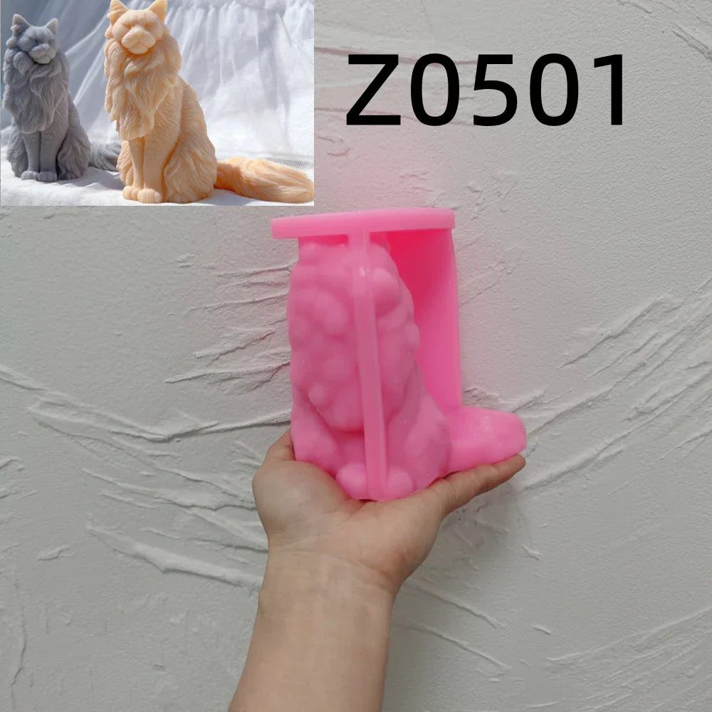Sitting Norwegian Forest Cat Silicone Candle Mould