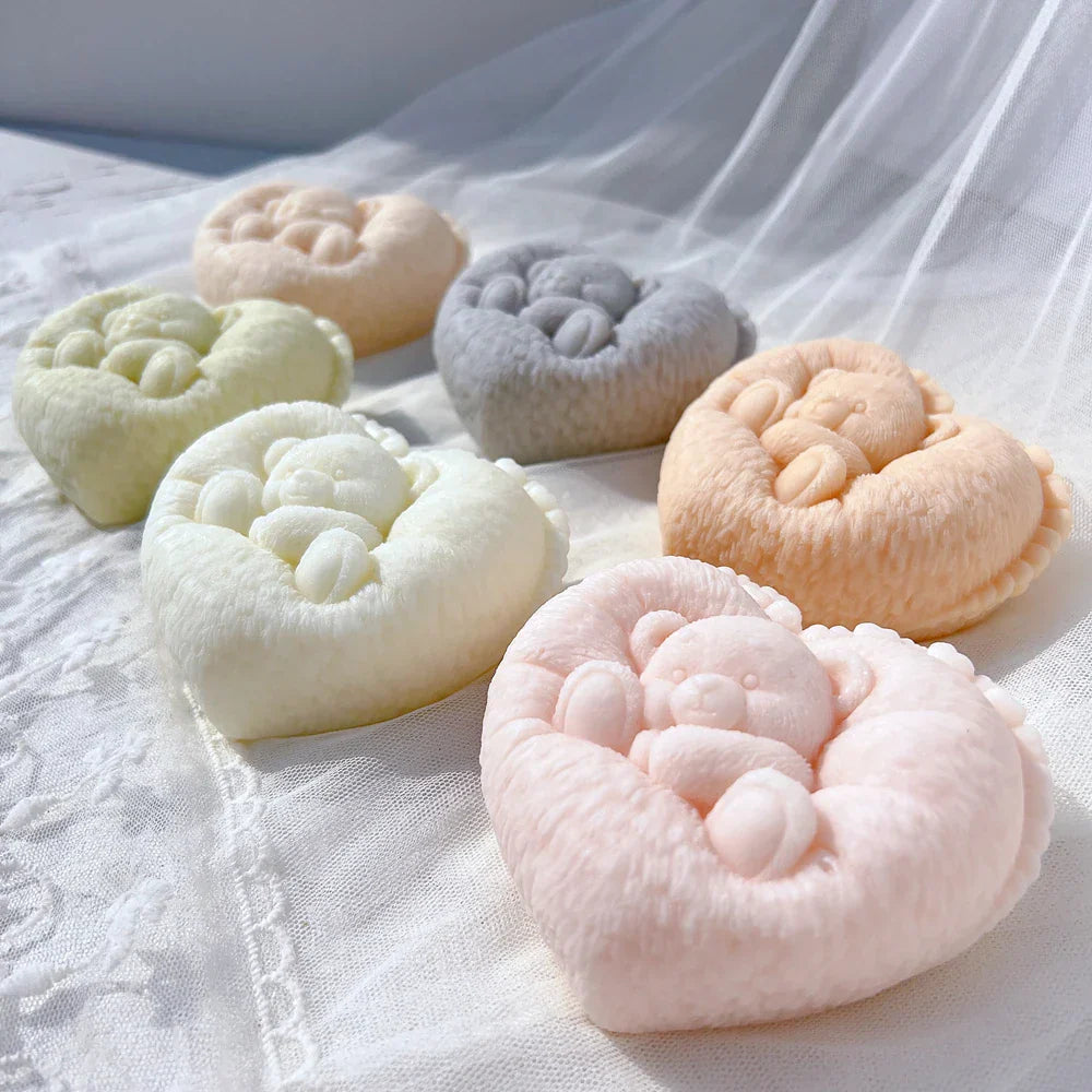 Sleeping Bear in Heart Shape Candle Mould