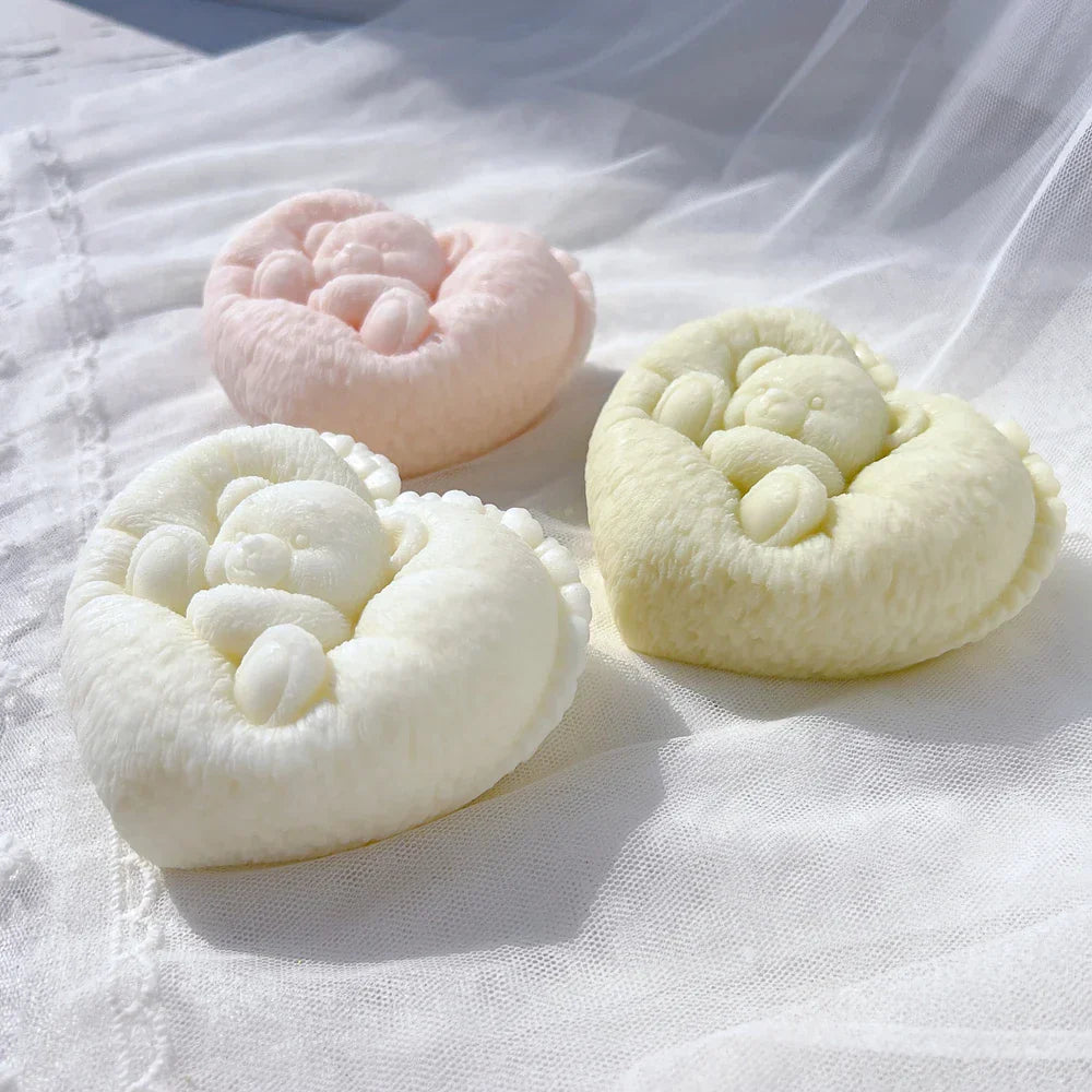 Sleeping Bear in Heart Shape Candle Mould