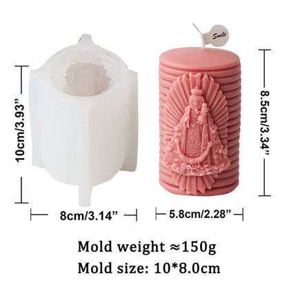 Jesus and Virgin Cylinderical Striped Candle Silicone Mould