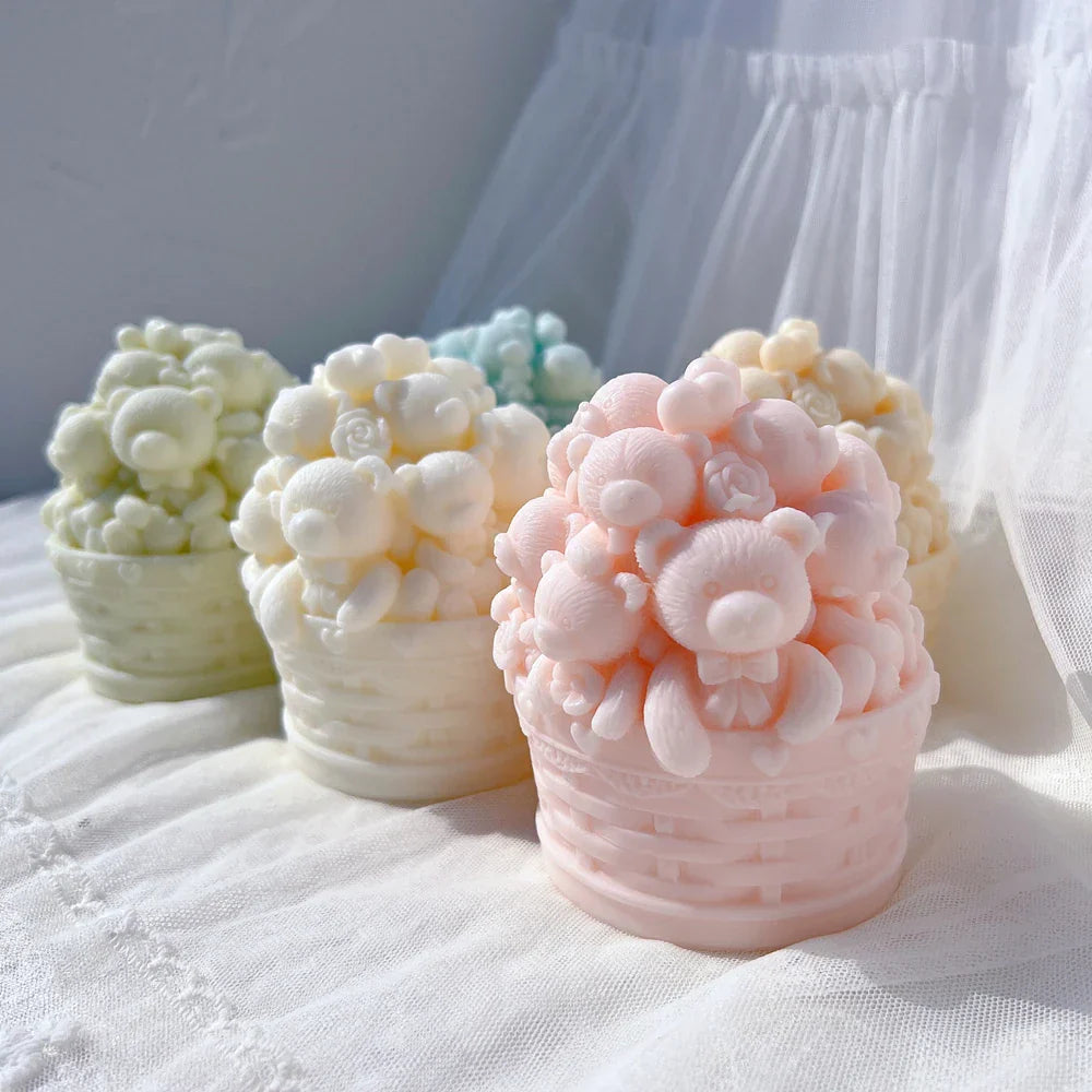 Cute Bear Basket Candle Mould