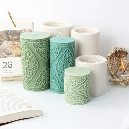 Vintage Embossed Column Cylinder Candle Moulds