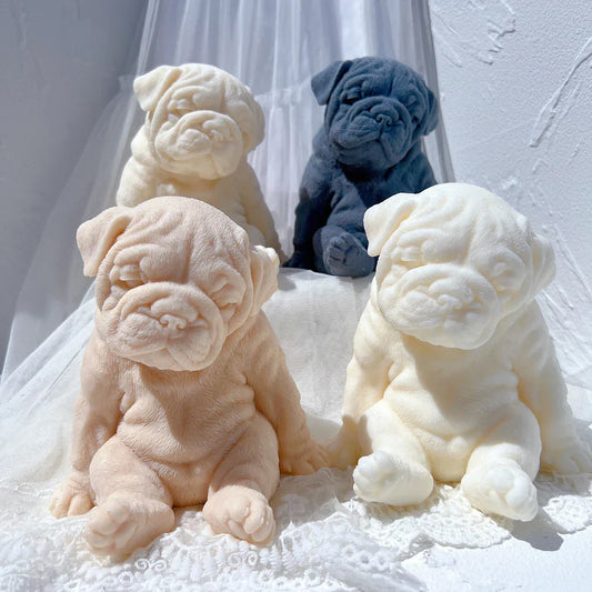 Sitting Sleeping Bulldog Puppy Candle Mould
