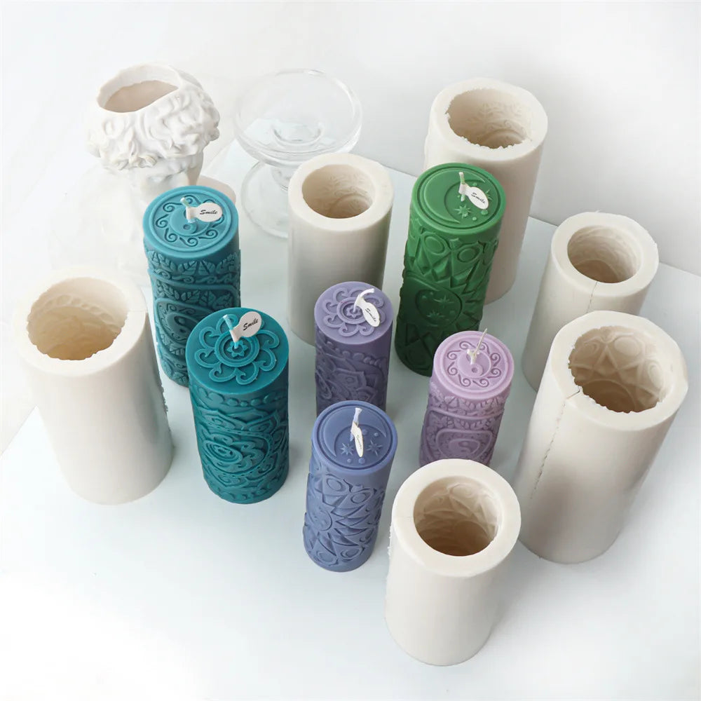 Cylinderical Relief Pattern Candle Mould Silicone