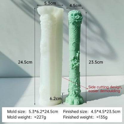Flower Relief Long Pole Candle Silicone Mould