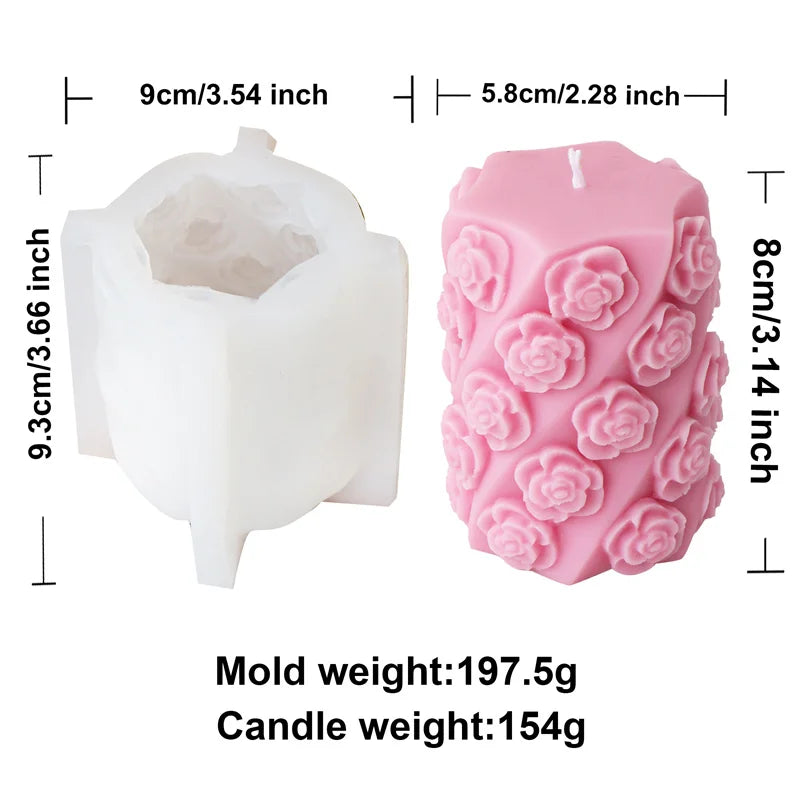 3D Relief Bees Cylindrical Floral Pillar Candle Silicone Mould