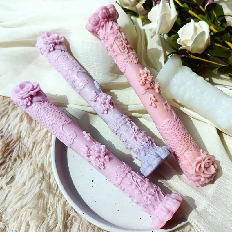 Flower Relief Long Pole Candle Silicone Mould