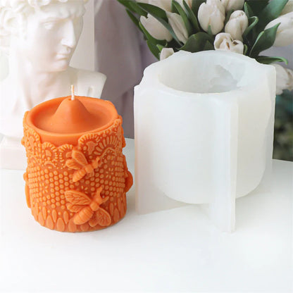 Embossed Bee Pillar Candle Silicone Mould