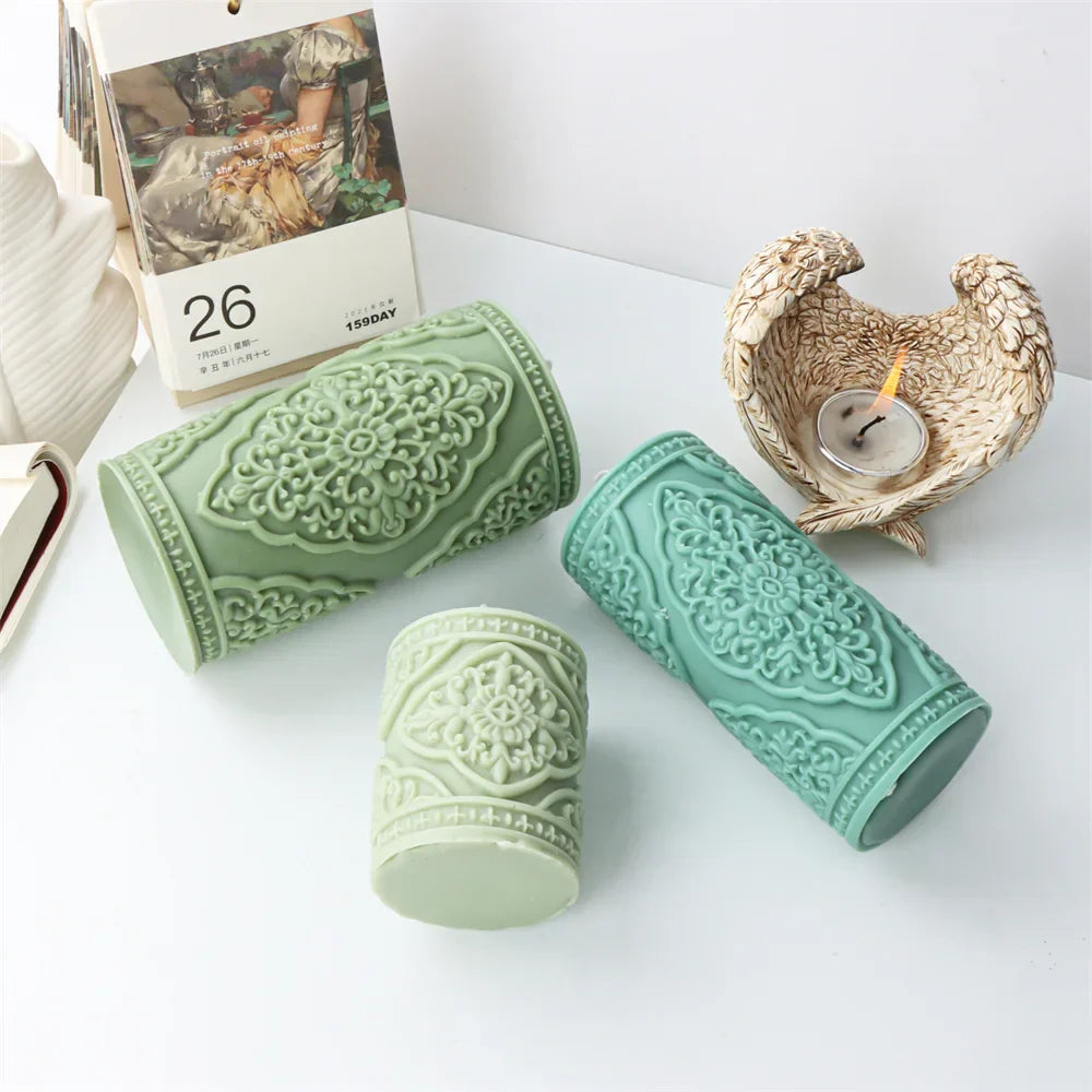 Vintage Embossed Column Cylinder Candle Moulds